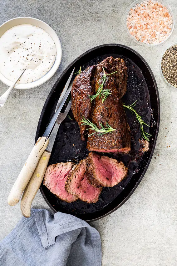 Rosemary-crusted beef fillet with horseradish cream