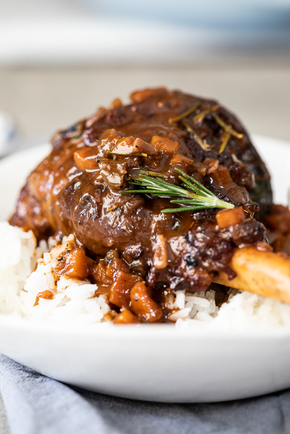 Slow-braised lamb shanks