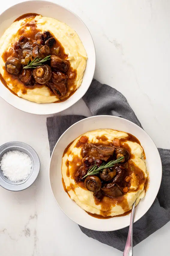 Slow braised beef short ribs with cheesy mash