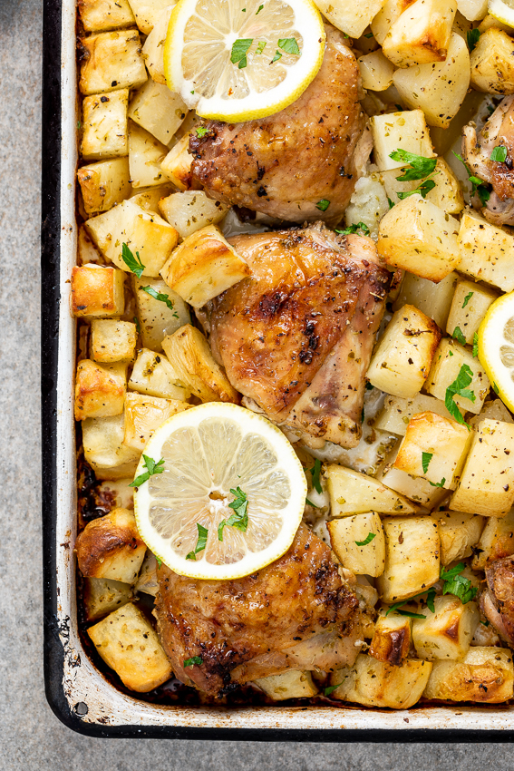 Easy baked Greek chicken and potatoes