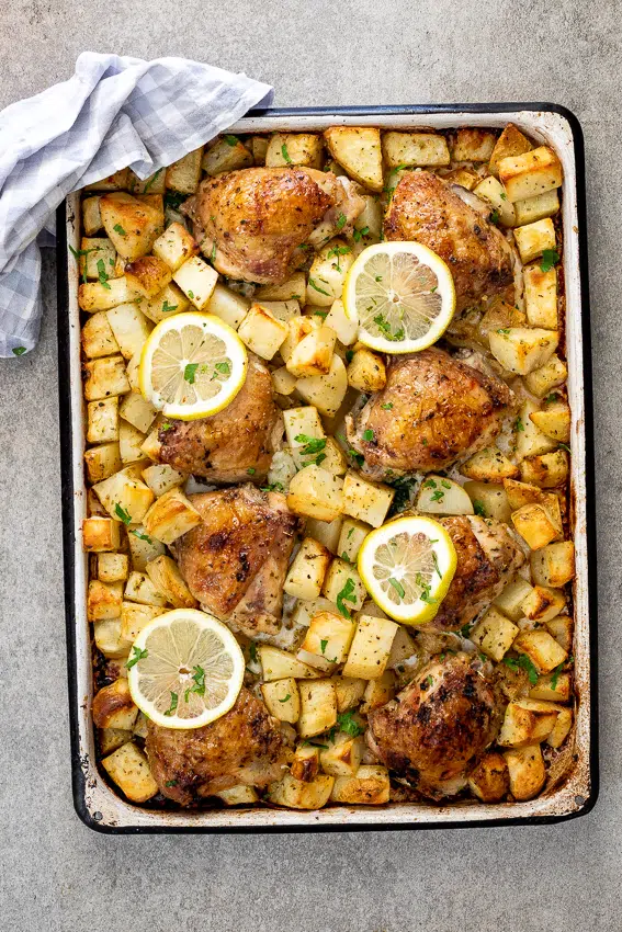 Easy baked Greek chicken and potatoes