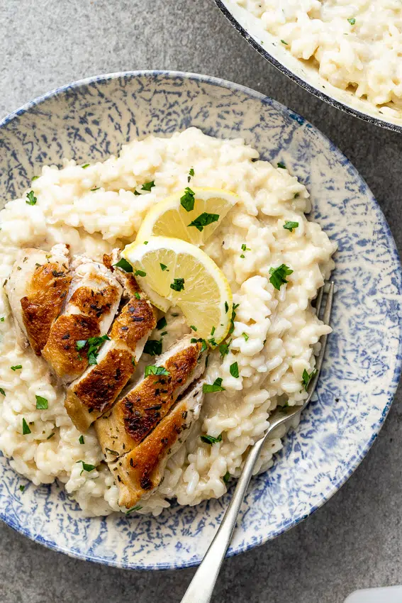 Lemon risotto with pan-roasted chicken