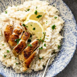 Lemon risotto with pan-roasted chicken