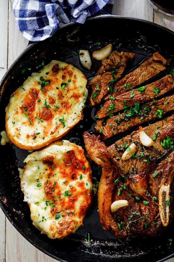 Steak and twice baked potatoes