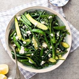 Easy steamed spring vegetables with feta cheese