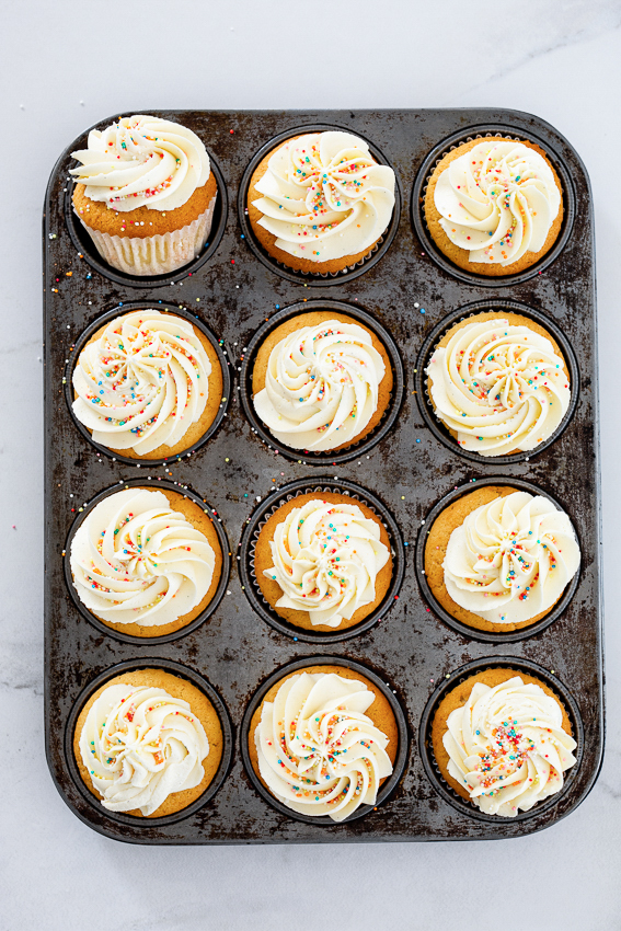 Classic vanilla cupcakes with whipped buttercream