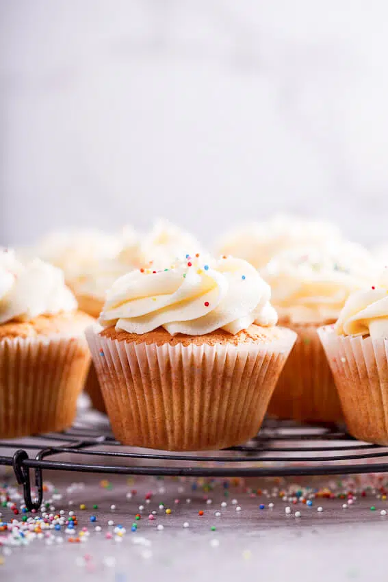 Classic vanilla cupcakes with whipped buttercream