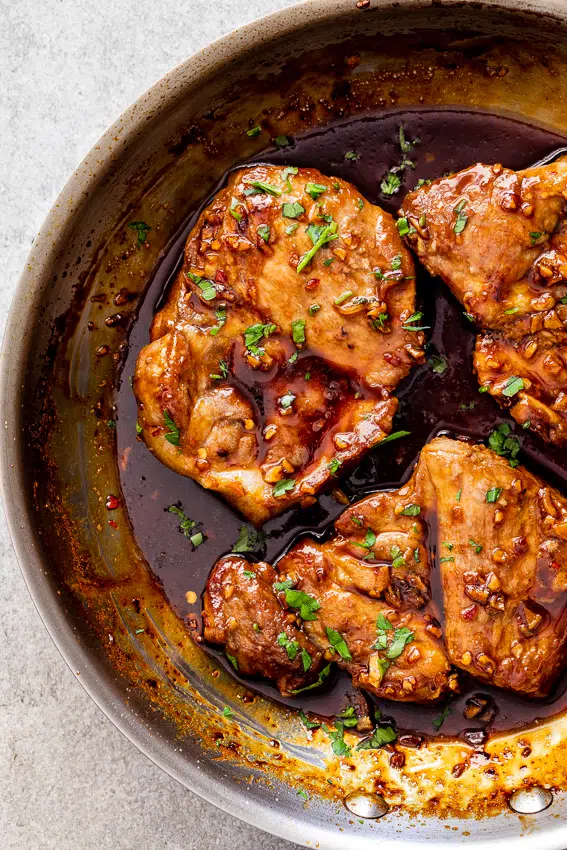 Honey-garlic pork ribeye steak