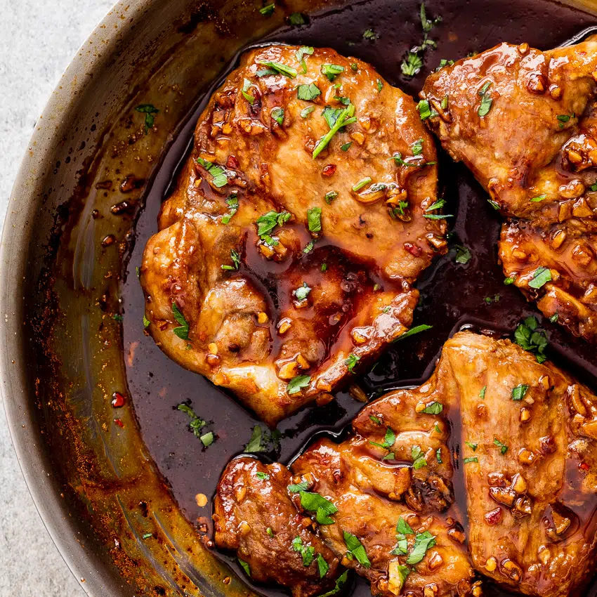 Honey-garlic pork ribeye steak