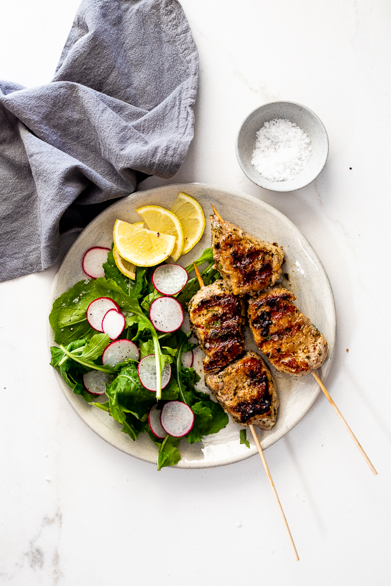 Garlic herb pork fillet skewers