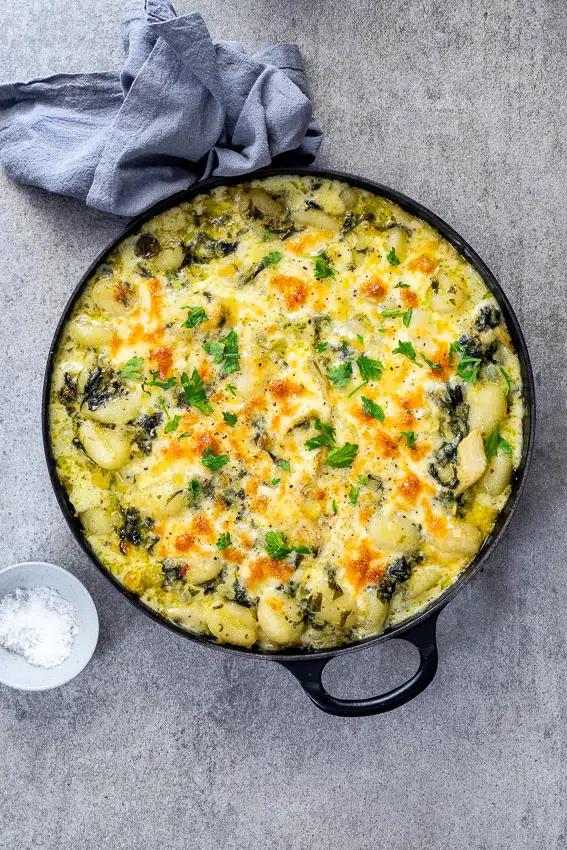 Spinach artichoke baked gnocchi