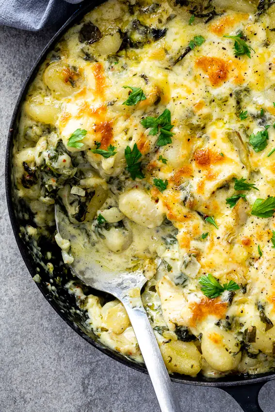 Spinach artichoke baked gnocchi