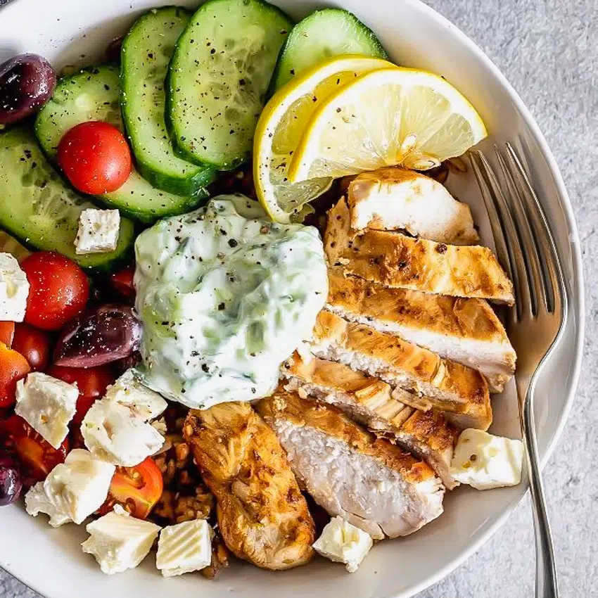 Easy Greek chicken grain bowl