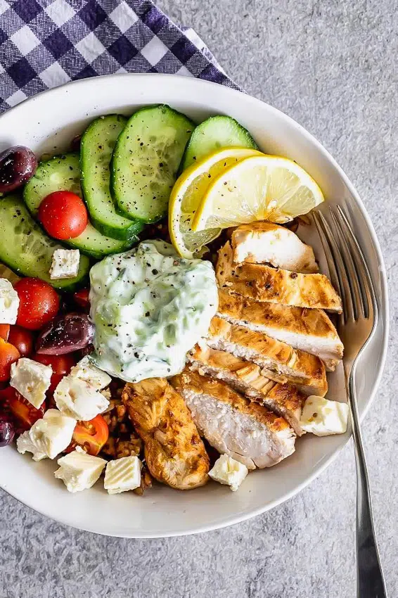 Easy Greek chicken grain bowl