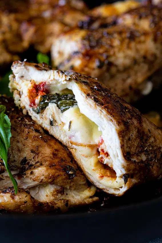 Caprese stuffed chicken breasts with melted mozzarella