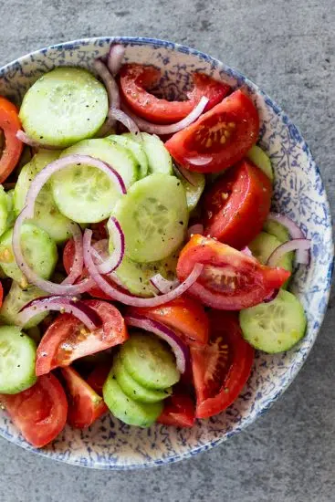 Cucumber, tomato and red onion salad