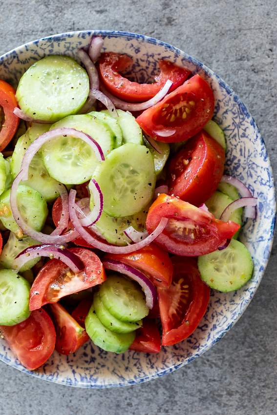 Cucumber, tomato and red onion salad