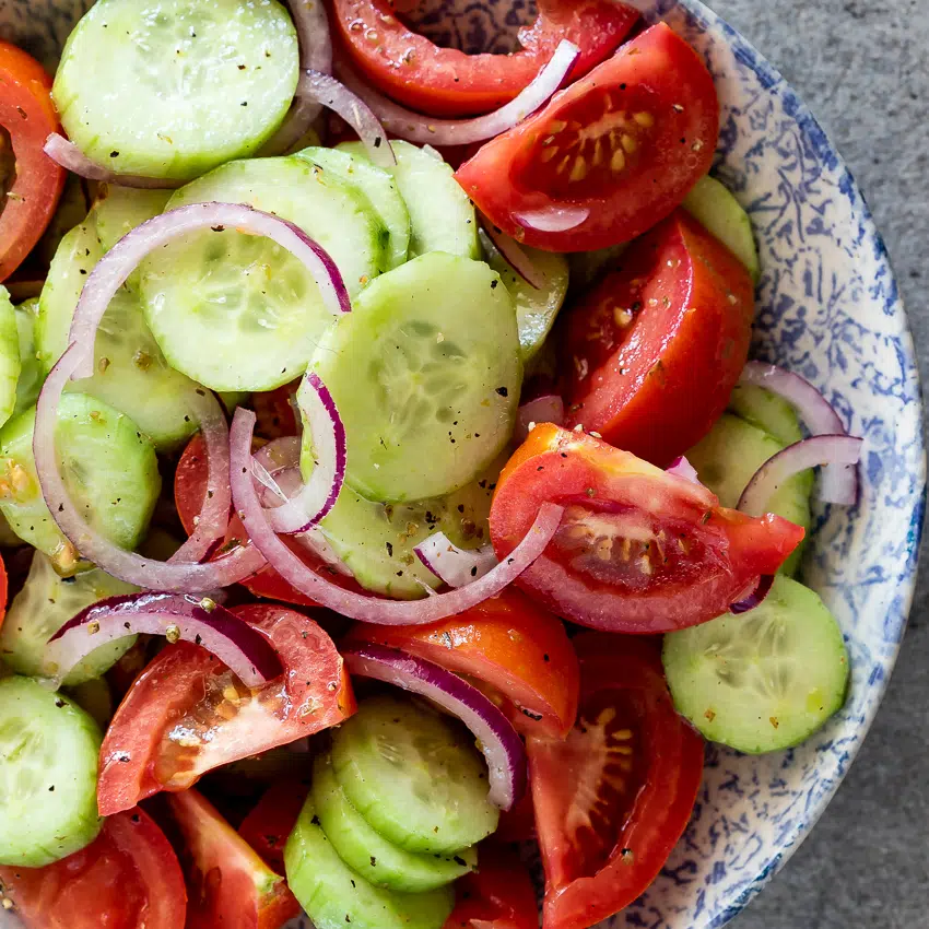 Cucumber, tomato and red onion salad