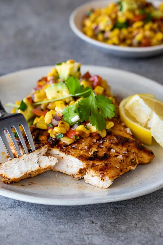 Spicy grilled chicken with corn salsa