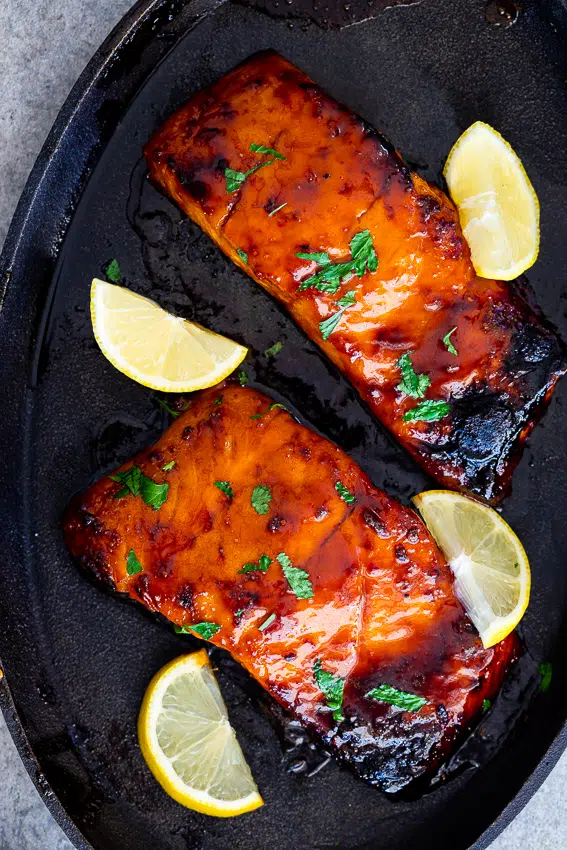 Baked sticky apricot salmon