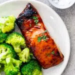 Baked sticky apricot salmon