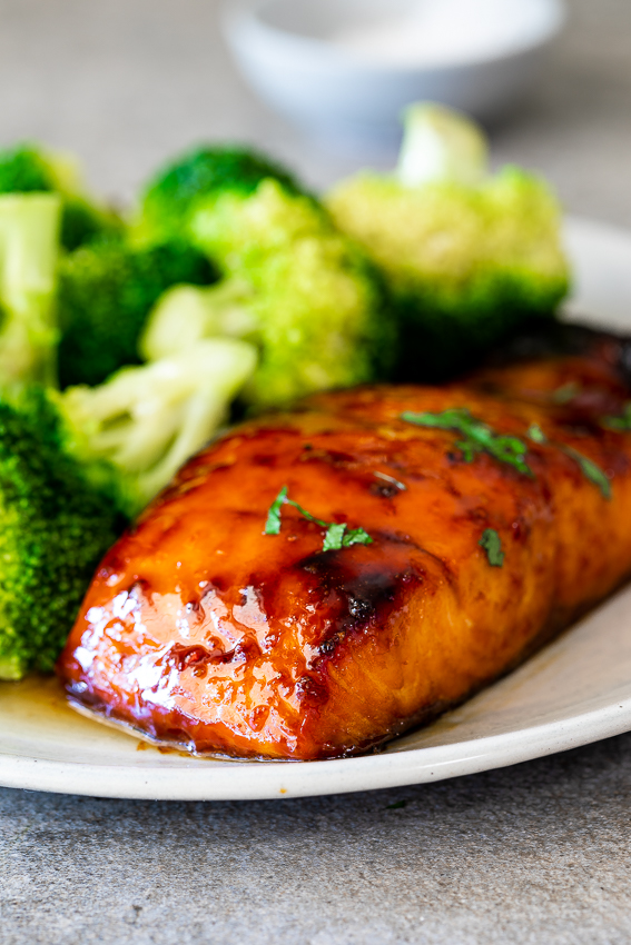 Baked sticky apricot salmon