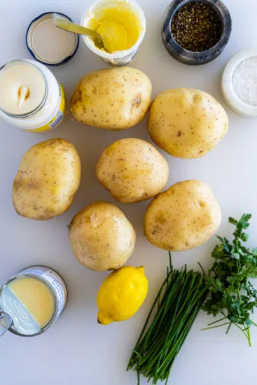 Ingredients for creamy potato salad.