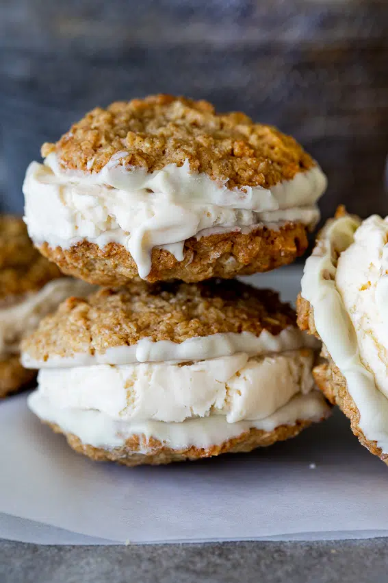 Coconut oatmeal cookie ice cream sandwiches