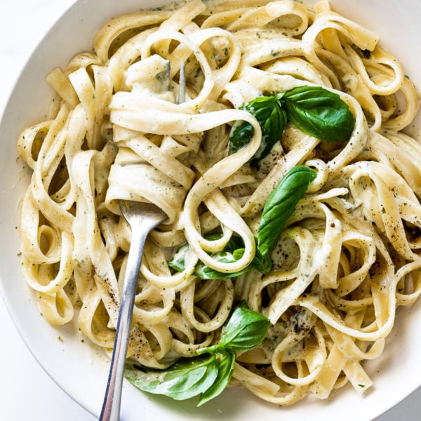 Pasta with basil cream sauce Simply Delicious