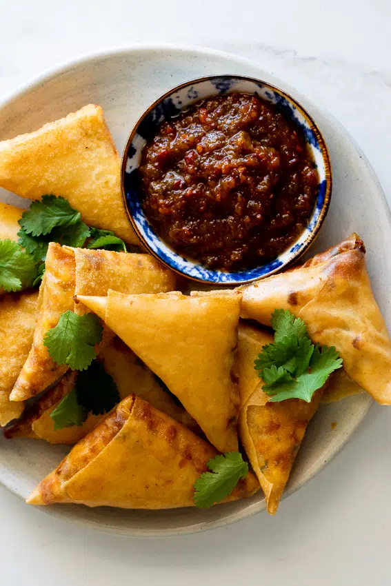 Cheese and corn samosas