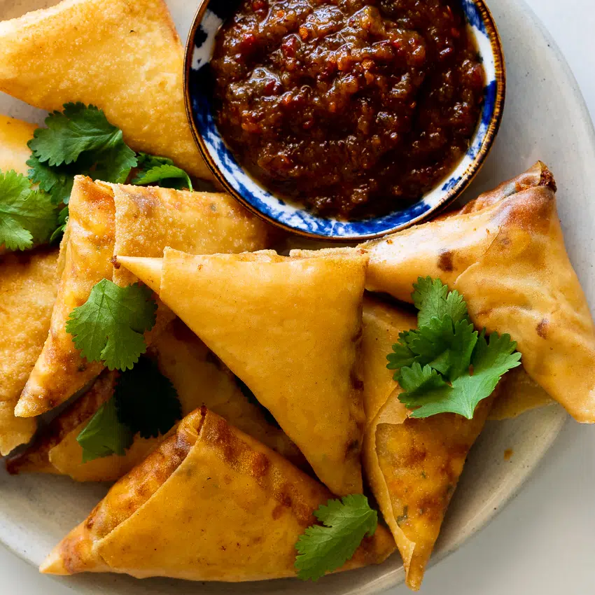 Cheese and corn samosas