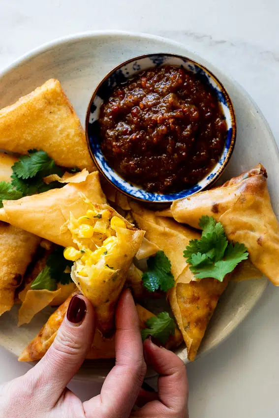 Cheese and corn samosas