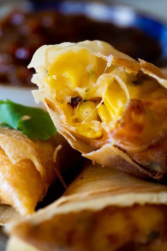 Cheese and corn samosas