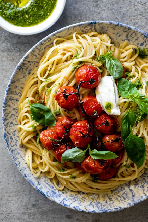 Roasted tomato pesto pasta with ricotta