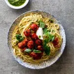 Roasted tomato pesto pasta with ricotta