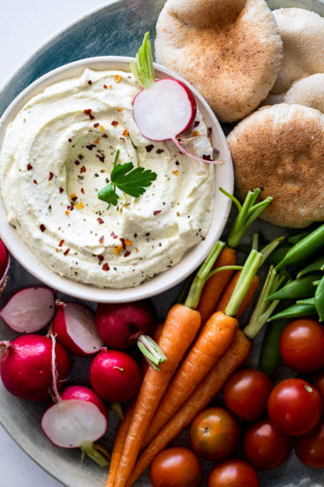 Feta whipped until smooth and creamy makes a delicious and easy dip.