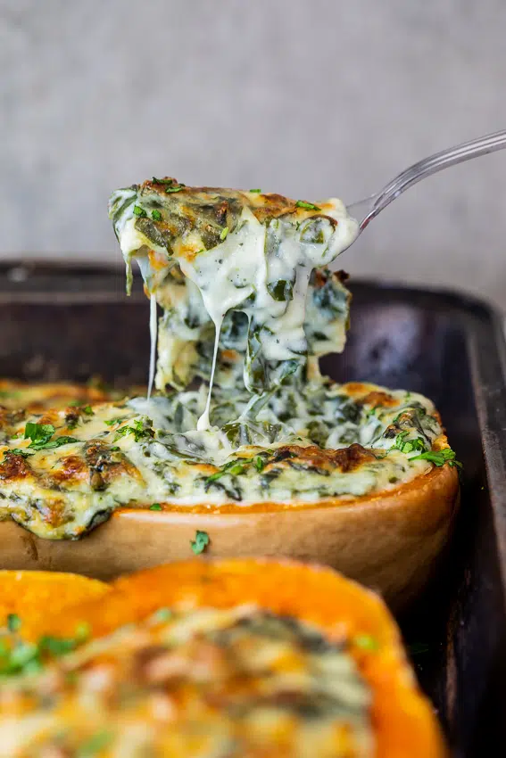 Cheesy stuffed butternut squash.