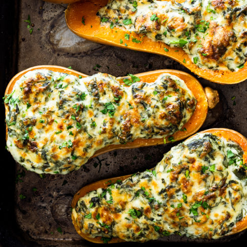 Creamed spinach stuffed butternut squash - Simply Delicious
