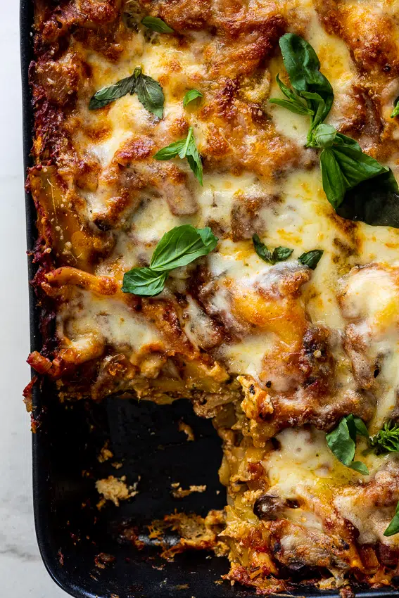Vegetarian lasagna with basil pesto and ricotta