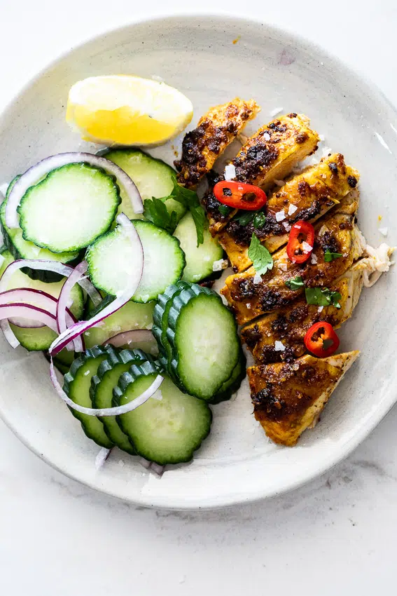 Indian spiced chicken with cucumber salad