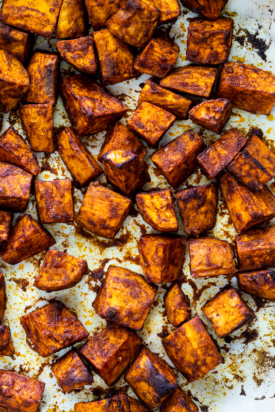 Curry roasted sweet potatoes