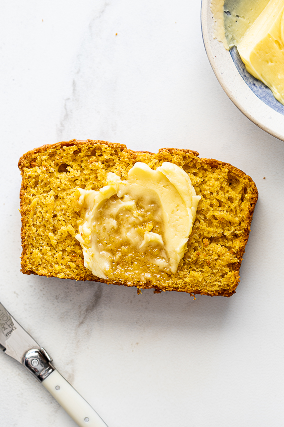 Pumpkin bread with honey butter.