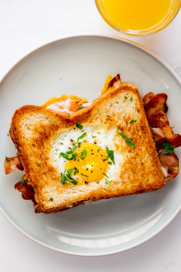 Egg in a hole bacon grilled cheese