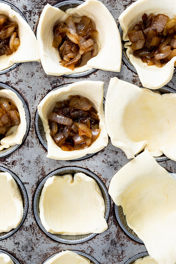 Caramelized onions in pastry with Gruyere cheese