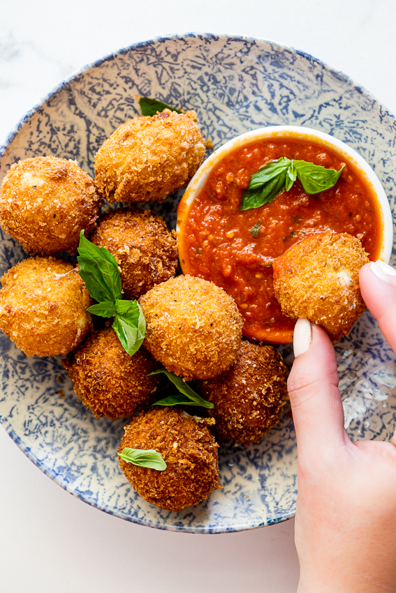 Crispy fried mozzarella with tomato dipping sauce