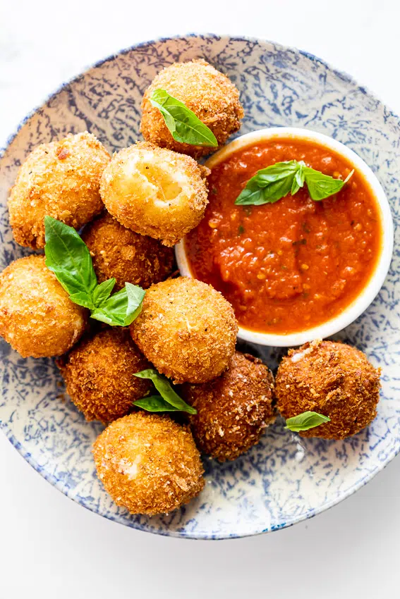 Crispy fried mozzarella with tomato sauce
