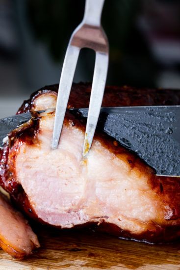 Sticky apricot baked ham