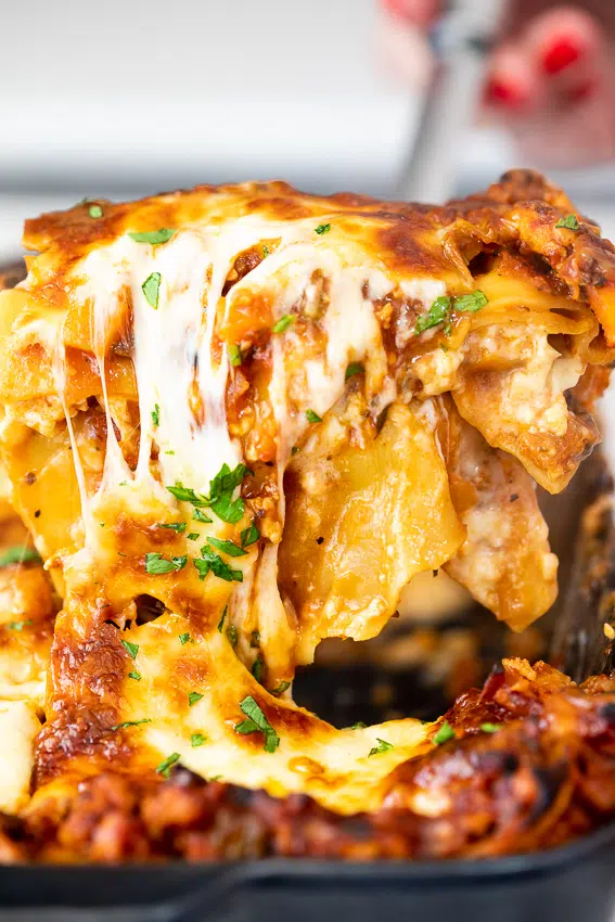 Super cheesy chicken lasagna.