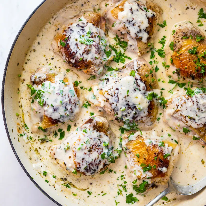 Chicken thighs in creamy garlic Parmesan sauce