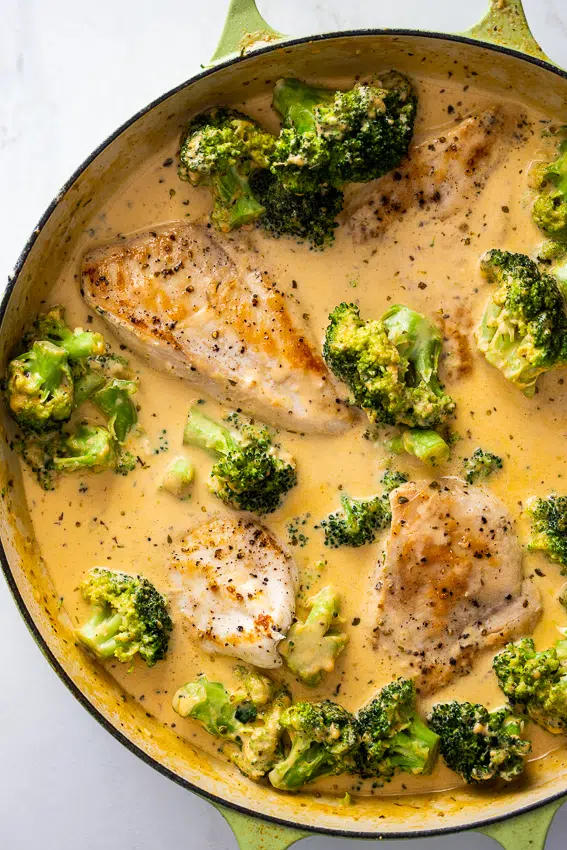 Easy broccoli cheddar chicken in creamy sauce.
